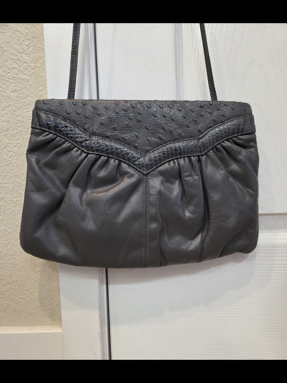 Vintage Grey Mardane Leather Shoulder Bag with Textured Trim